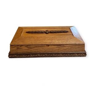 Vintage Handcrafted Large Wooden Treasure Box Velvet Lined Jewelry Box Wood